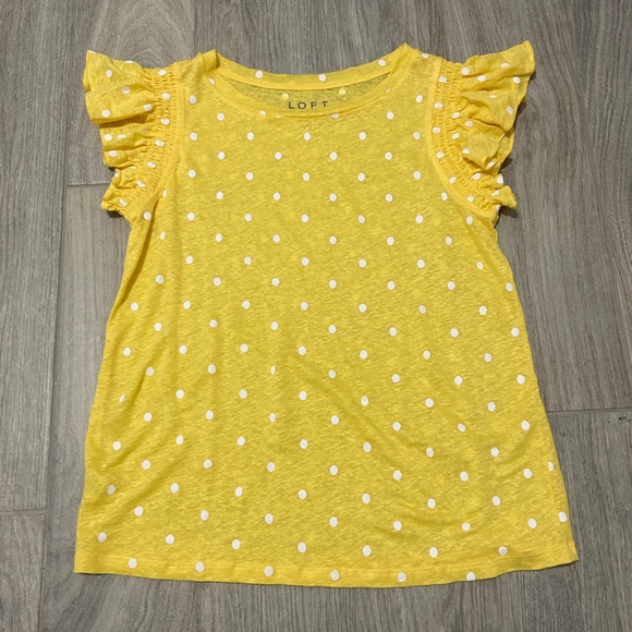 LOFT Tops - LIKE NEW! Women's LOFT Yellow Polka Dot Ruffle Sleeve Shirt - XS